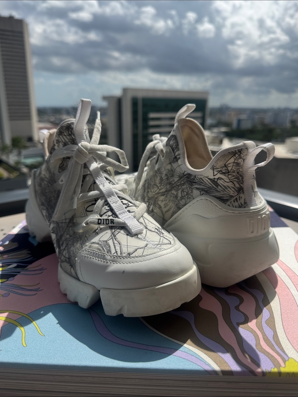 Dior White and Black Sketch-Print Chunky Lace-Up Sneakers